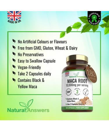 180 Maca Root Capsules - Vegan 10,000mg (3 Months Supply) Made in UK - High Strength Peruvian Black & Yellow Maca - Buy Online on GoSupps.com