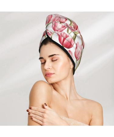 Hand Painted Watercolor Tulip Microfiber Hair Towel | Super Absorbent Quick Dry Hair Wrap for Women - Perfect for Long Curly & Thick Hair - Buy Online on GoSupps.com