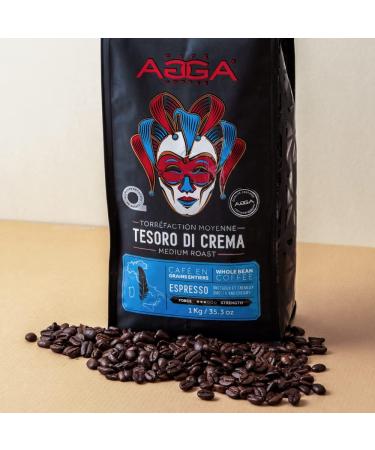 Caf Agga - Espresso Tesoro Di Crema Whole Bean Coffee - 100% Arabica Medium Roast Gourmet Coffee - BRCGS & Kosher Certified - 3/6 Intensity Caramelized and Tangy Coffee - 1 Kg (2.2 lb) Tesoro Di Crema 1 kg (Pack of 1) - Buy Online on GoSupps.com