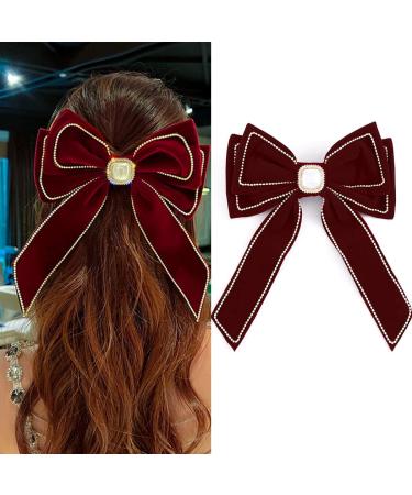 Bohend Large Hair Bows Red Hair Bow with Long Bow Rhinestone Hair Clips Velvet Bow Party Hair Accessories for Women and Girls - Buy Online on GoSupps.com