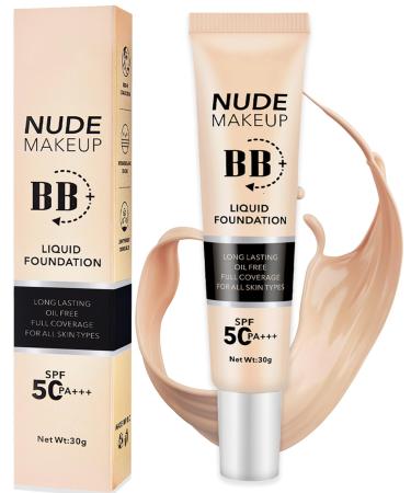 BB Cr me Fond de teint Maquillage Fond de Teint Liquide Cr me Solaire Visage SPF 50+ pour Le Visage Couvre Les Imperfections Unifie la Couleur Maquillage pour Une Peau clatante(30g)