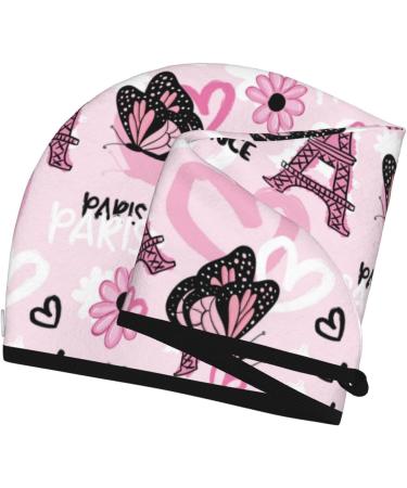 Hair Towel Wrap & Turban - Quick-Dry Hair Drying Towel with Button | Eiffel Tower & Butterflies Design - Buy Online on GoSupps.com