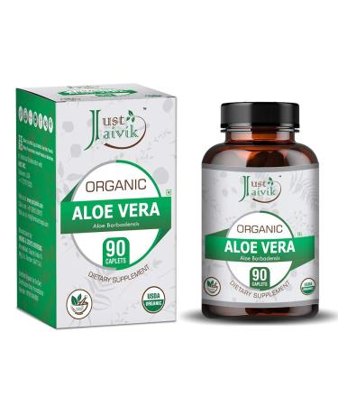 Just Jaivik Organic Aloe Vera Tablets - A Dietary Supplement - 750 mg (Pack 90 Organic Tablets) | for All Wellness and Rejuvenation