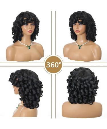 Natural Black Afro Curly Wig with Bangs | Short Heat Resistant Synthetic Wig 14 Inch | Soft Big Bouncy Fluffy Curls for Daily & Party Use - Black Women - Buy Online on GoSupps.com