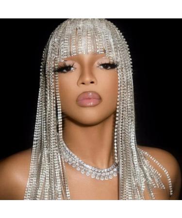 STONEFANS Long Rhinestone Tassel Headpiece Cap - 1920s Crystal Flapper Head Chain for Women - Gatsby Belly Dance Hair Accessories in Silver - Buy Online on GoSupps.com