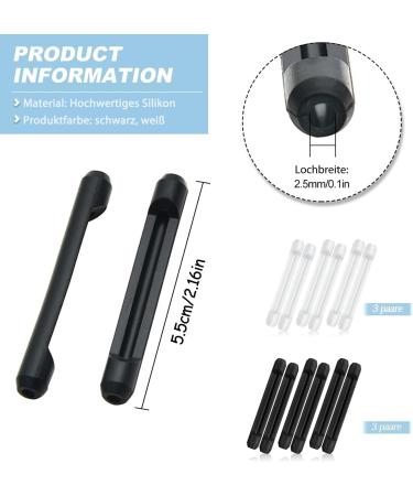 6 Pairs Silicone Anti-Slip Covers for Glasses Brackets - Black & White Rubber Accessories | Ideal Glasses Ear Hooks - Buy Online on GoSupps.com