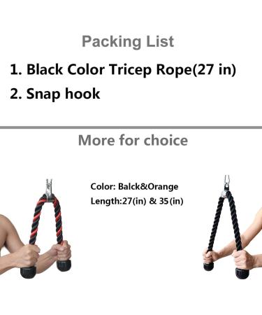 Tricep Rope 27 & 35 Fitness Attachment | Heavy Duty Coated Nylon | Black | Cable Machine Pulldown - Buy Online on GoSupps.com