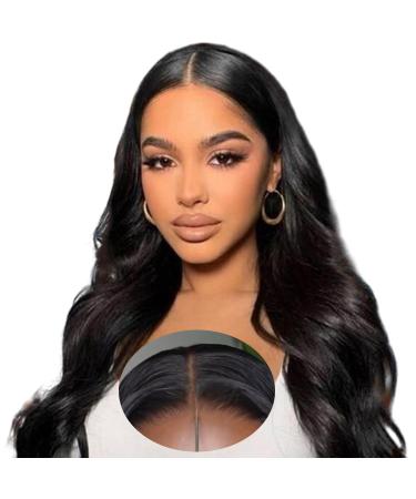 Gluess Wig Human Pre Cut Lace Human Hair Wear and Go Wigs Pre Plucked Natural Hairline Gluess Body Wave Wig Upgraded 4x4 HD Lace Beginner Friendly 180% Density 22inch.Body Wave-1b# 22inch-55cm