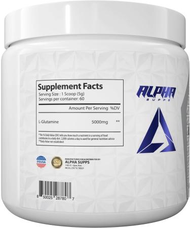 Alpha Supps Pure L-Glutamine Powder - Unflavored Amino Acid Glutamine Nutritional Supplement for Muscle Recovery Gut & Immune Support - 60 Servings - 300 Grams - Buy Online on GoSupps.com