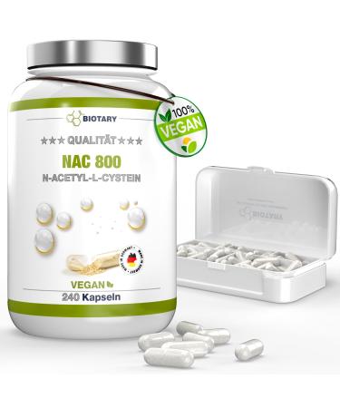 NAC 800 mg - 240 Capsules - For 8 Months - Pill Box Included - High Dosed - Vegan - Premium Quality - Antioxidant & Detoxifying - Made in Germany