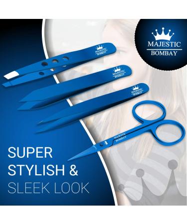 Precision Stainless Steel Grooming Set - Professional Luxury Tweezers & Nail Scissor in Titanium Blue - Ideal for Ingrown Hair, Eyebrows, Nose, Facial Hairs, Splinters - Buy Online on GoSupps.com