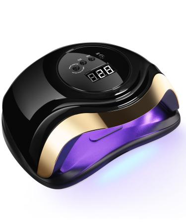 Birshe Geln gel Lamp UV LED 168W Professional nail dryer lamp UV lamp nails for gel nail polish portable nail dryers with 10/30/60/99S Timer sensor LCD display (luxury-black gold)