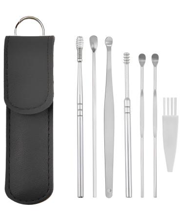 Ear wax removal set 7 partly made of high -quality stainless steel premium stainless steel portable ear cleaning set ear cleaning of adults and children ear cleaners.(Black)