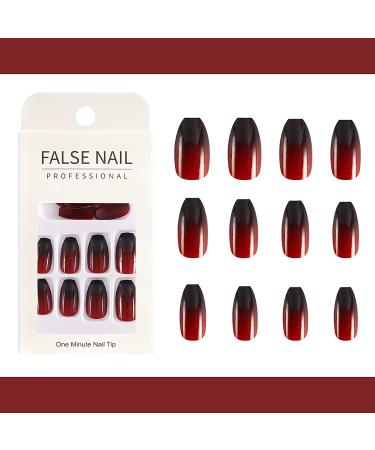 SIUSIO 24Pcs Medium Ombre Coffin Nails - Red Wine Full Cover Press On Nail Art Tips for Women and Girls - Buy Online on GoSupps.com