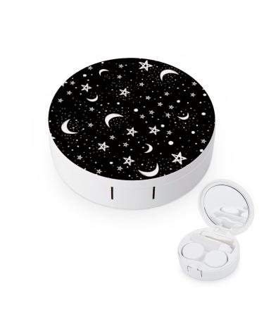 Bagea-Ka Black White Moon And Star Pattern Contact Lens Case Box Eye Care Kit Holder Mirror Box with Tweezers Remover Tool Solution Bottle for Outdoor Travel & Home