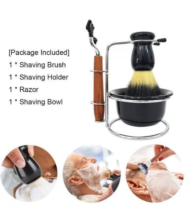NSNT Exquisit Men's Shaving Brush Set - Stainless Steel Holder Safety Razor & Soap Shell | Premium Manual Shaving Accessories 10x14.5cm Silver - Buy Online on GoSupps.com