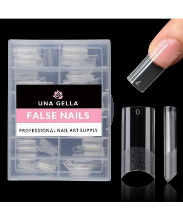 UNA GELLA Square Nails Long Fake Nails Gel Nail Square Tips Pre-File 216pcs Clear Acrylic Nails Square Shaped Tapered Square Nails Tips Half Nail Tips Soft Gel Jelly Tips for Home DIY with Box