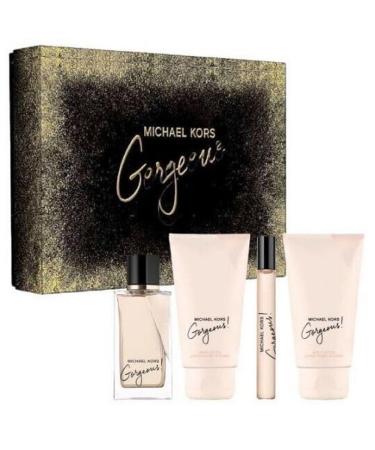 Michael Kors Gorgeous for Women - 4 Pc Gift Set 3.4oz EDP Spray 3.4oz Body Lotion 3.4oz Shower Gel 0.33 oz EDP Spray 2.63 Fl Oz (Pack of 4)