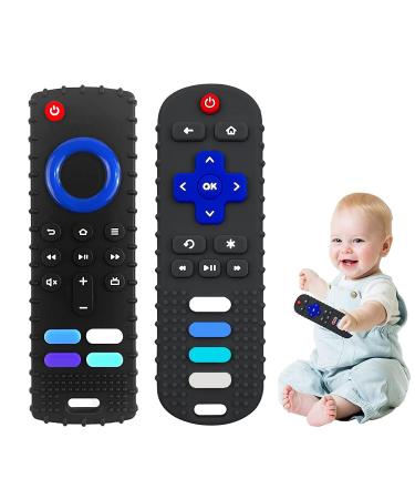 ERSIHUA 2-Pack Baby Teething Toys-TV Remote Control Shape Silicone Infants Teething Toys for Babies 0-18 Months BPA-Free (2packs-Black)