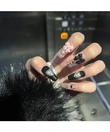 Temperament Enhancement Nail Patch Fake Nails Patch Small Sweet Potato with Sweet and Spicy Wind Bow Love Manicure Hand-Worn Nail (10-Piece Pack) (Size : M) Medium