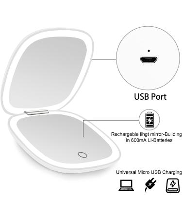 deweisn Compact Lighted Travel Makeup Mirror with 1X/10X Magnification - Dimmable, Portable, USB Charging - White - Buy Online on GoSupps.com