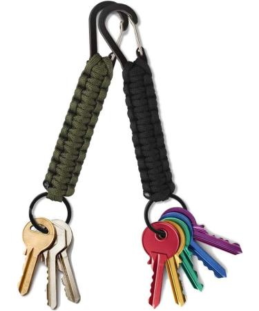 KongJies Paracord Carabiner 2 Pack - Durable Keychain for Camping Hiking & Bottles - Black & Military Green - Buy Online on GoSupps.com