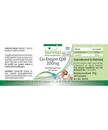 Fairvital | Co-enzyme Q10 200mg VEGAN - Highly dosed - 30 caps - ubiquinone - Buy Online on GoSupps.com