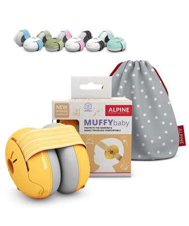 Alpine Muffy Baby Ear Defender for Babies and Toddlers up to 36 Months - CE & UKCA Certified - Noise Reduction Earmuffs - Comfortable Baby Headphones Against Hearing Damage & Improves Sleep - Yellow