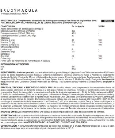BRUDY LAB Brudy Macula - Acides gras Omega 3 DHA EPA DPA Lut ine et min raux - R duit le stress oxydatif dans la d g n rescence maculaire li e l' ge (DMLA) - 60 g lules - Buy Online on GoSupps.com