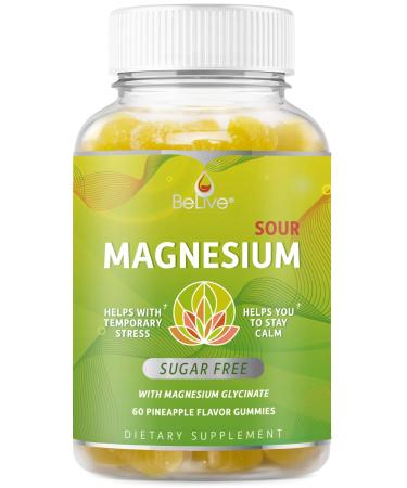 Magnesium Gummies Made with Magnesium Glycinate for Stress Relief Support, Optimal Relaxation, Calm Mood Supplement for Adults and Kids, Pineapple-Flavor (60 Count) 1