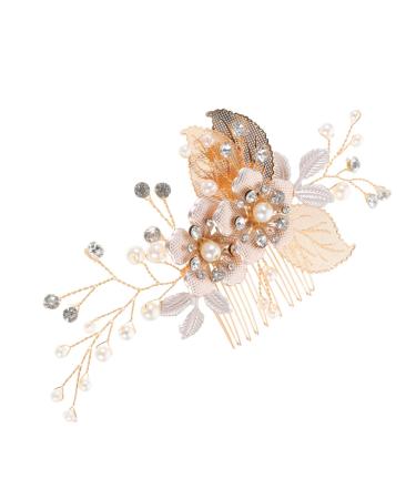 PATKAW Flower Leaf Bride Wedding Hair Comb Rhinestone Pearl Bridal Hair Pieces Flower Headpiece Crystal Pearl Bridal Hair Accessories for Women and Lady