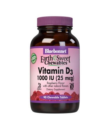 Bluebonnet Nutrition Earth Sweet Chewables Vitamin D3 Raspberry 1000 IU (25 mcg) 90 Chewable Tablets - Buy Online on GoSupps.com