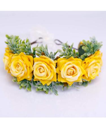 minkissy Flower Headband Floral Headdress Artificial Rose Hair Wedding Fabric Hair Band Cosplay Headwear for Girls Women Brides Yellow - Buy Online on GoSupps.com