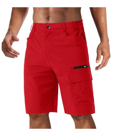 CRYSULLY Men's Cargo Quick Dry Shorts Outdoor Summer Casual Loose Fit Shorts 34 Red