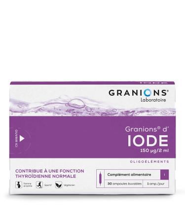 GRANIONS Iodine Contributes to normal thyroid function Iodine 150 g French brand 30 ampoules