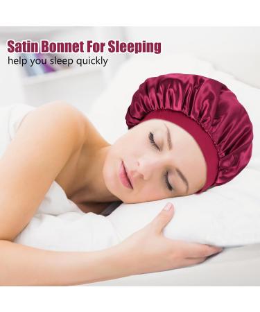 2 Piece Satin Hair Hood Set for Women | Night Sleep Cap - Reusable Elastic Hair Protection for Short & Long Curly Hair (Red & Gold) - Buy Online on GoSupps.com