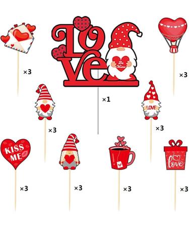 25 Pieces Wedding Red Cupcake Toppers Picks Red Heart Love KISS ME BE Mine Gnomes Happy Birthday Cake Topper Sweet Love Theme Party Cake Decor Supply Food Fruit Picks for Party Dessert Decoration Vn - Buy Online on GoSupps.com