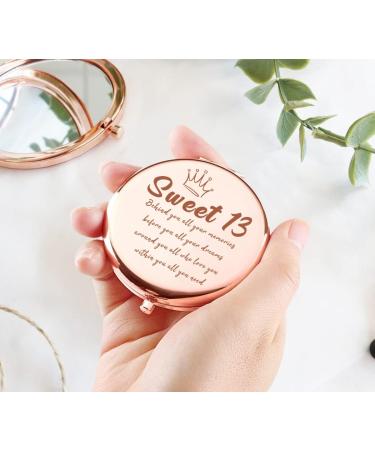 LRUIOMVE Sweet 13 Rose Gold Makeup Mirror - Inspirational Birthday Gift for Girls | Perfect Gifts for Sister, Daughter, Niece - 13 Years Old Girl Graduation Present - Buy Online on GoSupps.com