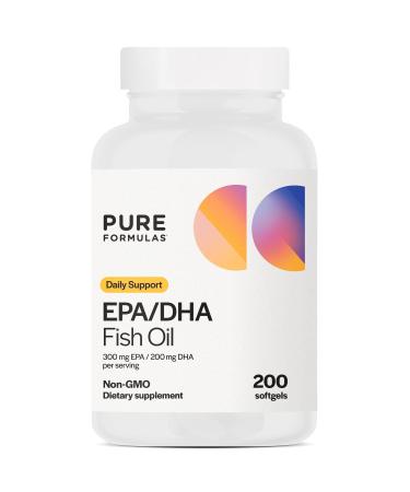 EPA DHA Omega 3 Supplement 300 mg EPA 200 mg DHA Per Serving | Fish Oil Omega 3 Fatty Acids for Women & Men High EPA Fish Oil EFA Support Cardiovascular and Brain Health Non-GMO 200 Softgels