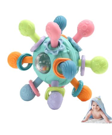 Raripida biting toys baby bite ring made of silicone bpa-free gripping ball toothing aid baby toys teether ball toys gift for babies 0-12 months (blue)