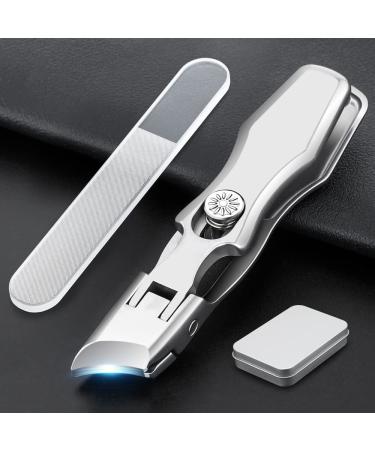 Ultra Wide Diagonal Jaw Nail Clippers & Nano Nail File Toenail Clippers Slanted Edge for Thick Nails Cutter for Ingrown Manicure Pedicure Men & Women (Classic Diagonal -Silver)