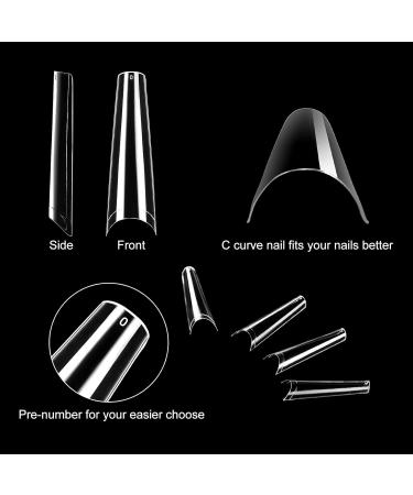 480pcs XXL Clear Acrylic Coffin Nail Tips - 12 Sizes Half Cover Ballerina Nails for DIY & Nail Studios - Buy Online on GoSupps.com