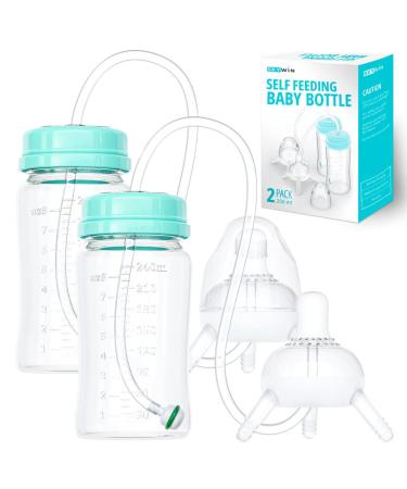 Skywin Self Feeding Baby Bottle 8oz Bottle Holder for Baby  Baby Bottle with Straw  Anti Colic  for Convenient Feeding (Green)