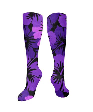 Lila Hawaiian flower compression socks for women and men circulation 15 20 mmHg is the best support for sporty running and cycling