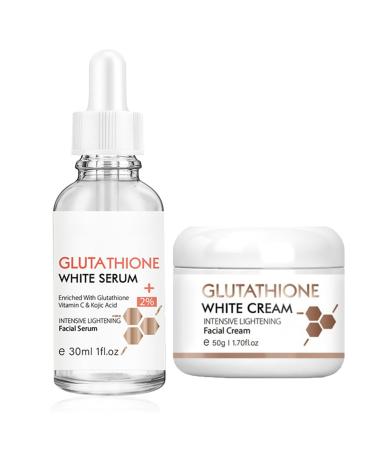 Glutathione Serum with Kojic Acid & Vitamin C - Nicotinamide Serum for Face for Hydrated - Face Serum Reduce Dark Spot Shrink Pores& Improve Skin Tone (Serum and Cream)