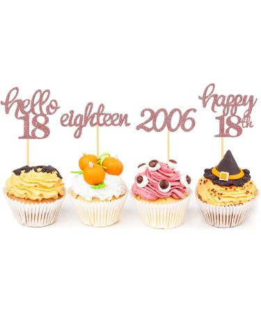 24-Piece Rose Gold 18th Birthday Cupcake Topper Set | Glitter Party Decorations for Boys | 2006 Themed Cake Decor - Buy Online on GoSupps.com