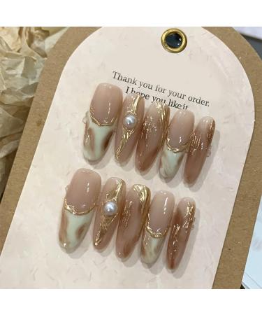 Ruarby Coffin/Ovals Press on Nail French Stripes Fake Nails Acrylic False Nails Artificial Nails Glues on Nail for Womens Girls - Buy Online on GoSupps.com