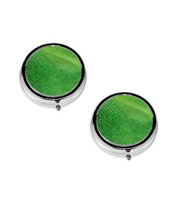 Green Snakeskin Printed Mini Round Pill Box Pill Box 3 Compartment Medicine Pill Case Pill Organizer Travel Pillbox Portable Pill Box for Pocket Home Office Use
