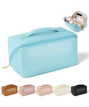 Large Capacity Premium PU Travel Cosmetic Bag - Waterproof & Portable Organizer for Women - Blue - Buy Online on GoSupps.com