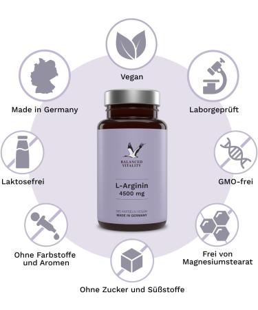 L-Arginine Capsules 4500 mg HCL - 3744 mg Daily Dose - 365 Vegan Capsules - Pure & Additive-Free - Laboratory Tested - Made in Germany for Balanced Vitality - Buy Online on GoSupps.com